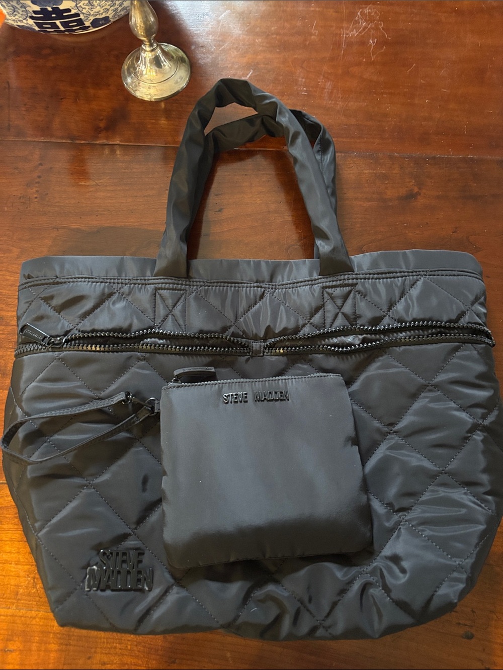 Steve Madden Quilted Black Nylon Tote